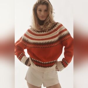 Anthropologie RAISONNEL Crew-Neck Fair Island Red And Cream Sweater Size S NWT